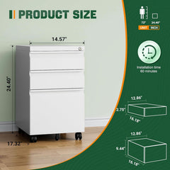 3 Drawer Mobile File Cabinet With Lock Under Desk Filing Cabinet For Home Office-1