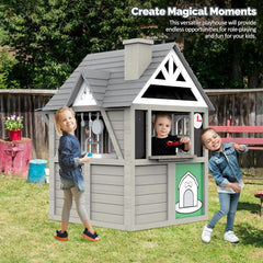 Gray Weatherproof Outdoor Wooden Playhouse With Sink-1