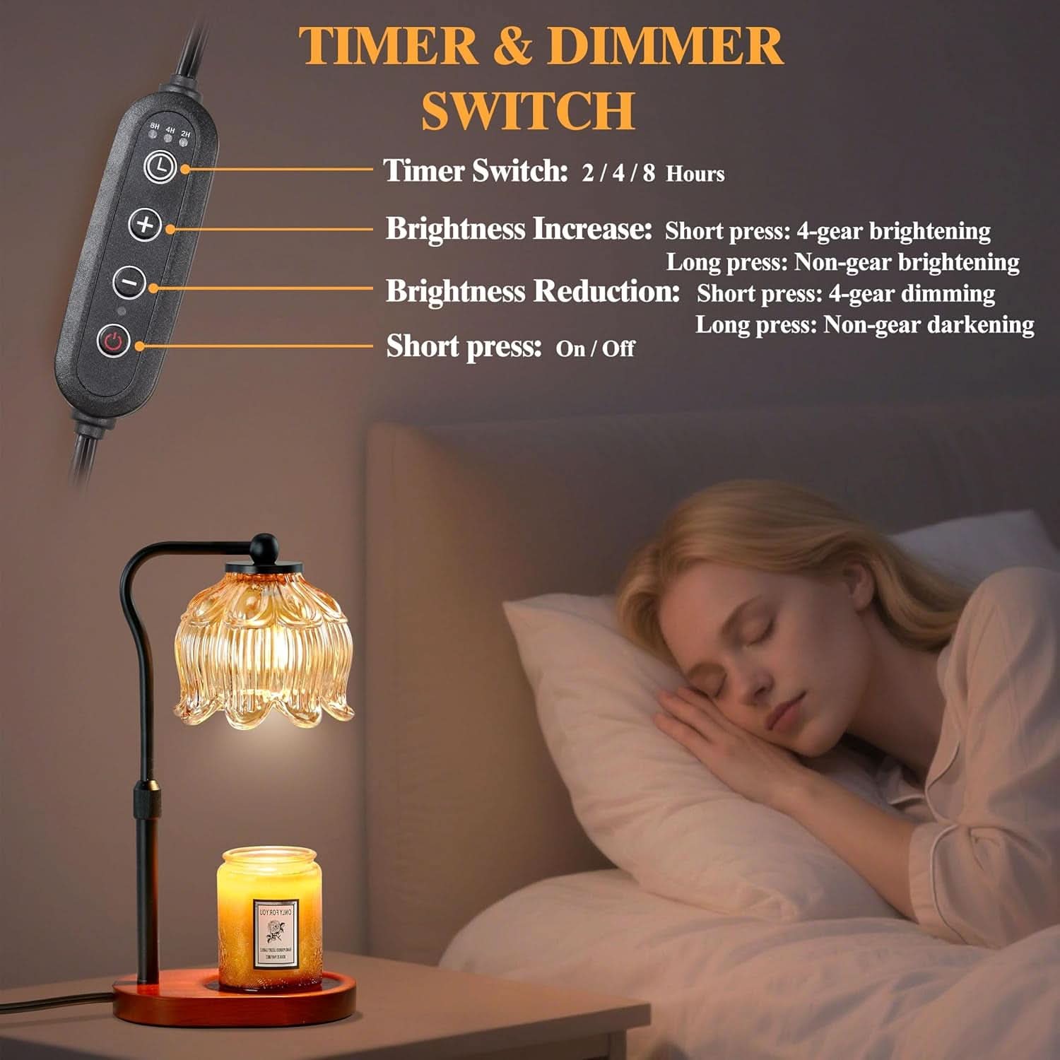 Walnut Wood Contemporary Candle Warmer Lamp Dimming