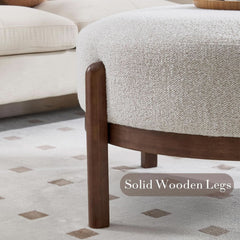 Beige Sherpa Ottoman Footstool With Premium Lumber-4