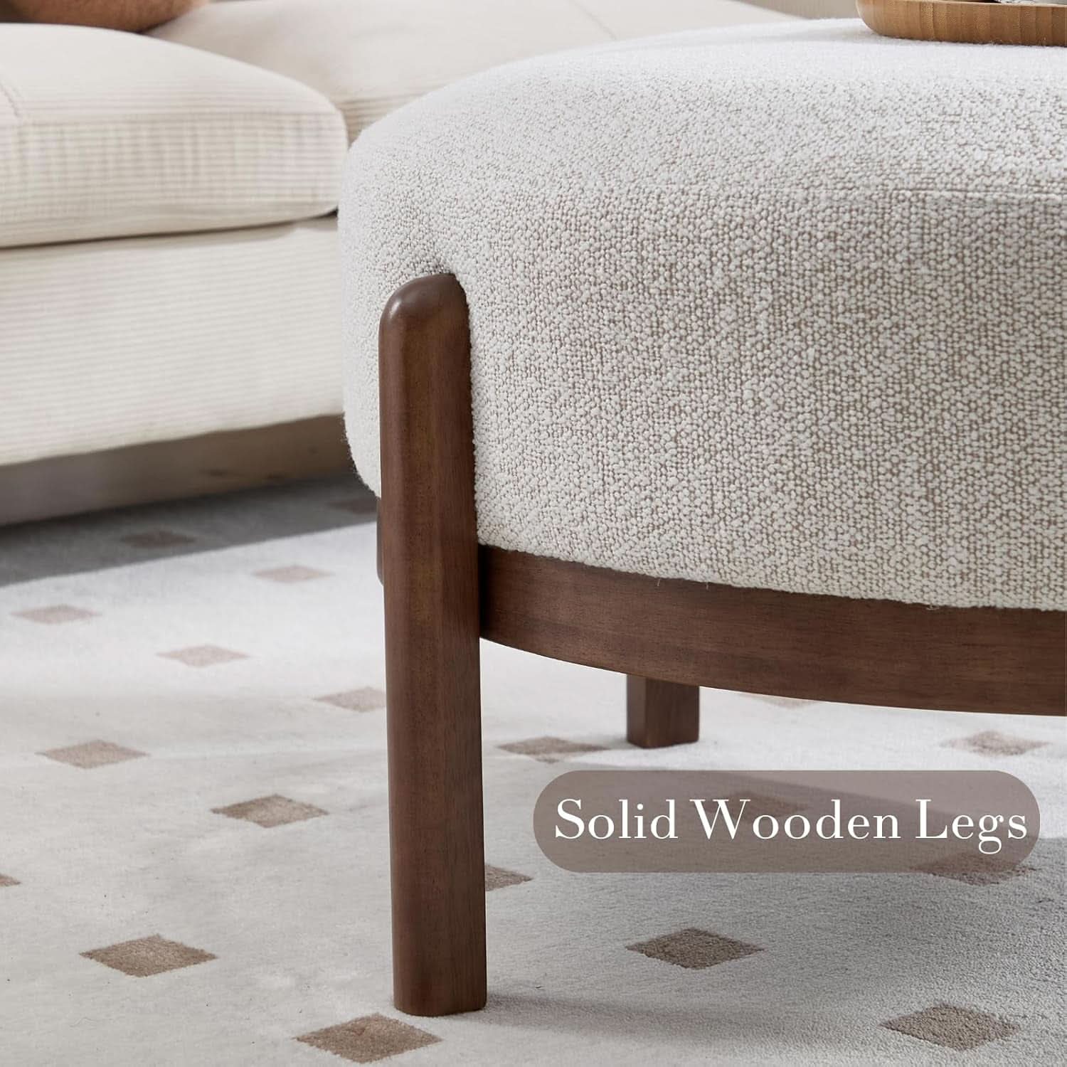 Beige Sherpa Ottoman Footstool With Premium Lumber-4