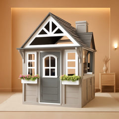 Gray Weatherproof Outdoor Wooden Playhouse With Sink-0