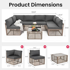 Brown Rattan Outdoor Conversation Set With Gray Cushions-1