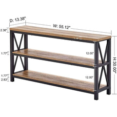 Rustic Wood Console Table With Three Shelves Metal Frame-1