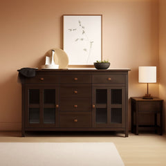 Chestnut Brown Contemporary Sideboard With Glass Doors-0