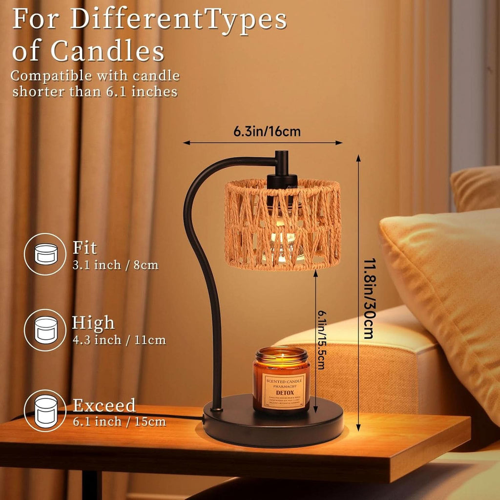 Candle Warmer Lamp With Fully Dimmable Rattan Shade
