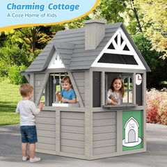 Kids Outdoor Playhouse Cedar Gray Weather Resistant-1