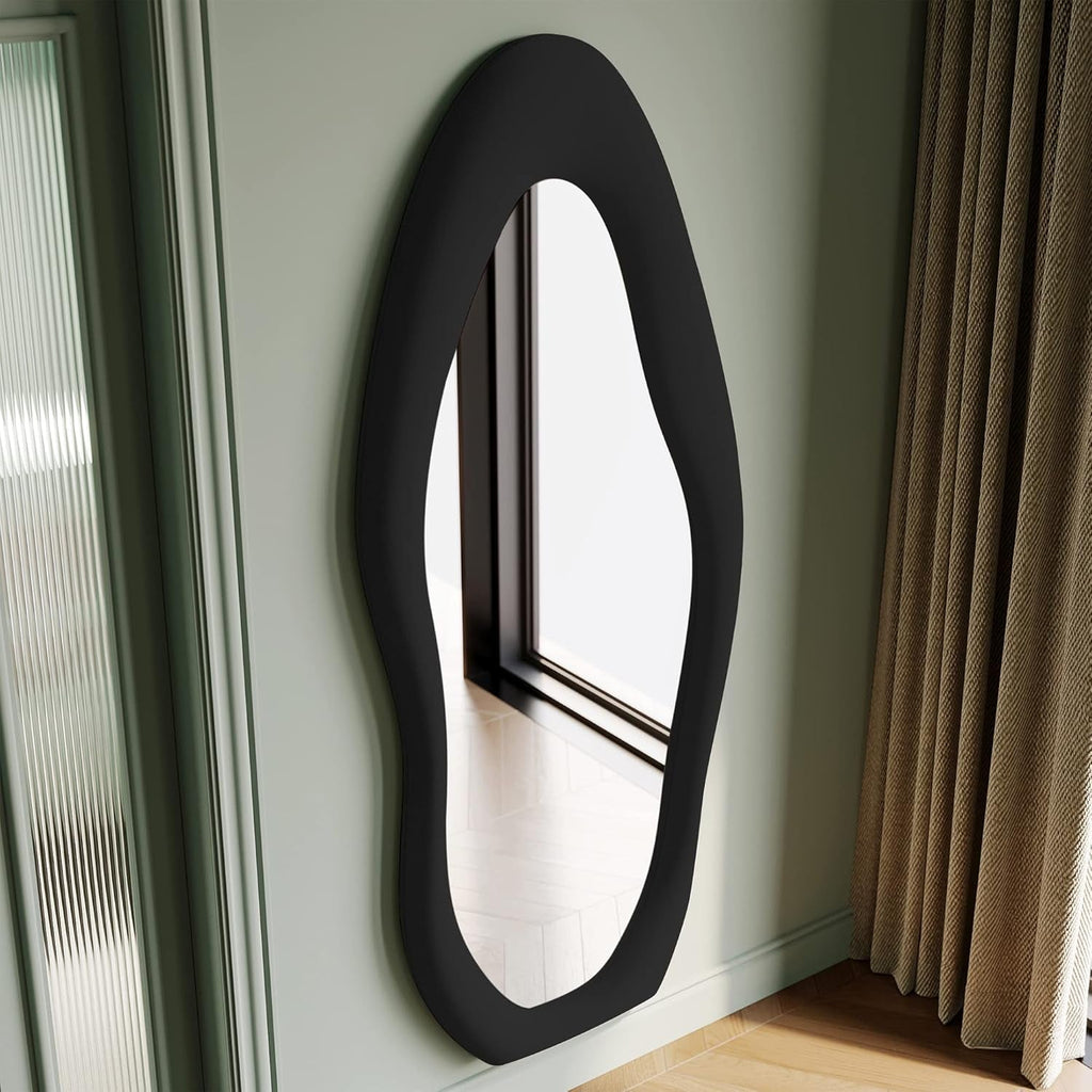 63 Inch Full Length Mirror Black Flannel Wrapped Frame-2