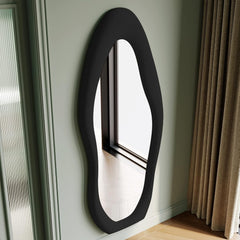 63 Inch Full Length Mirror Black Flannel Wrapped Frame-2
