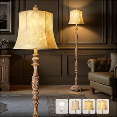 Sixty Six Inch Intricately Resin Carved Floor Lamp Brown Finish-0