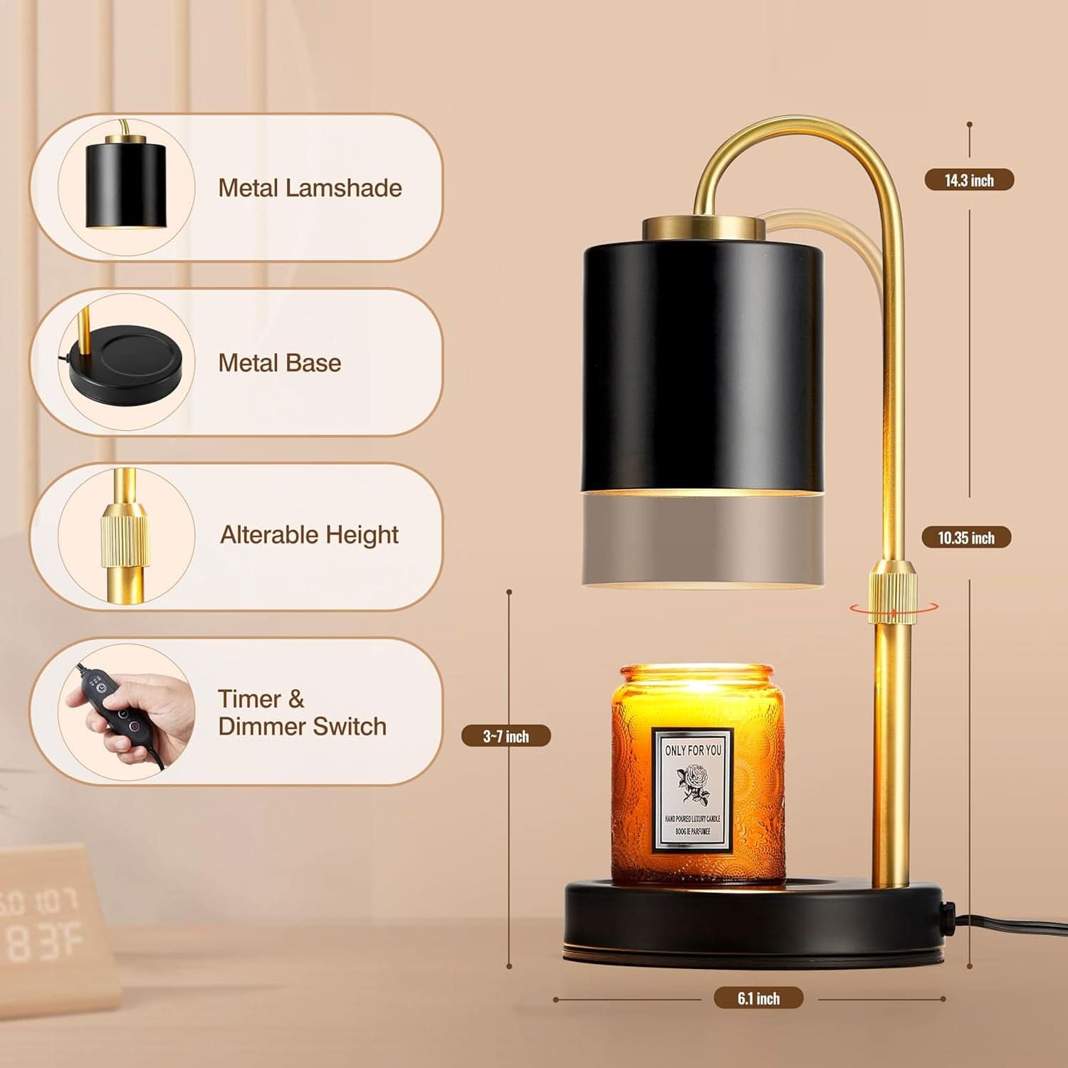 Candle Warmer Lamp With Programmable Timer Dimming