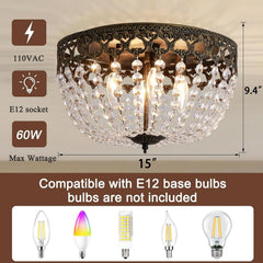 Bronze Crystal 15 Inch Four Light Flush Mount Ceiling Light-2