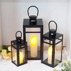  Set of 3 Stainless Steel Lantern (12/15/19'') -Black-0