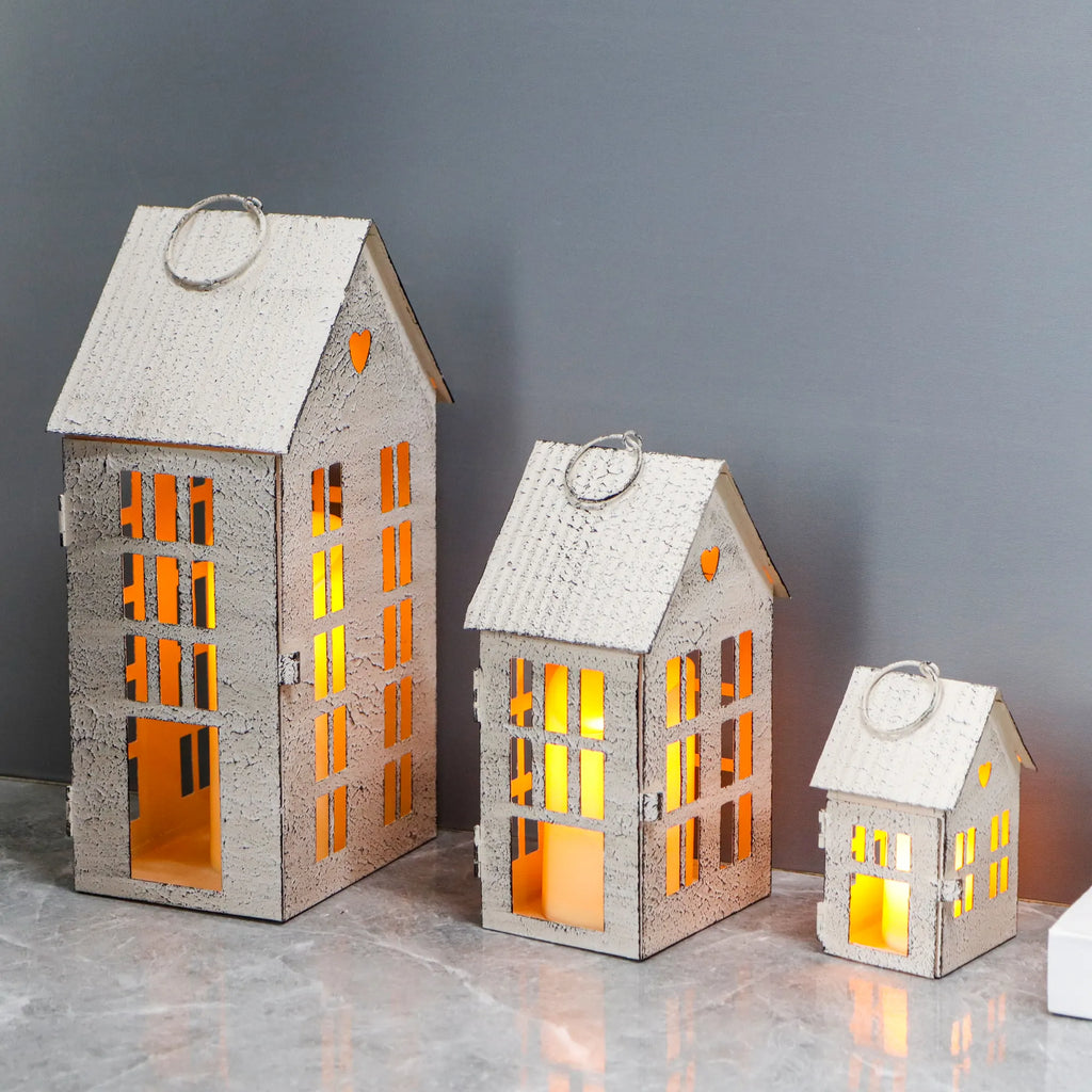 13.5"&9.5"&5.5"H Village Farmhouse House Candle Holders for Home Decor Patio Wedding-3