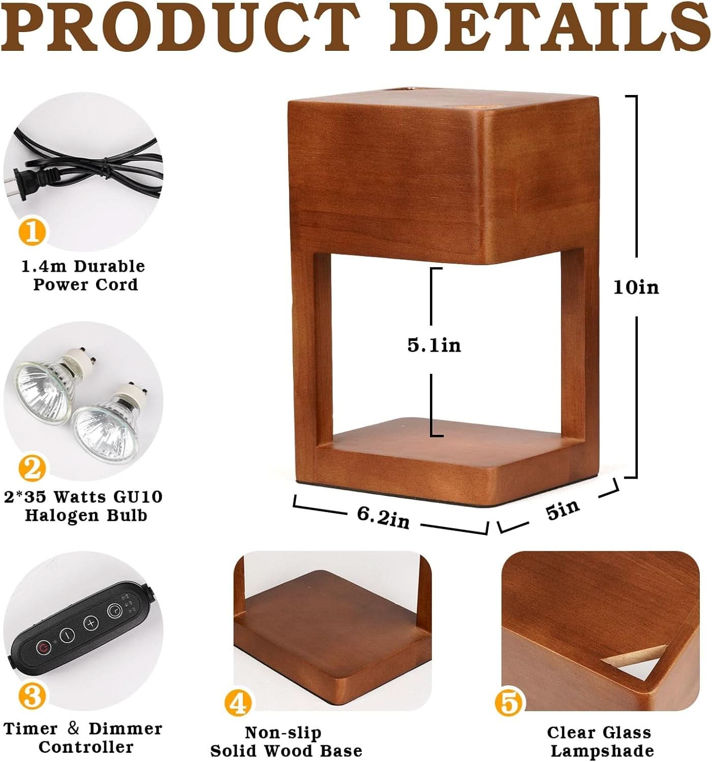 Decorative Wooden Candle Warmer Lamp Timer Dimmable
