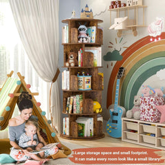 Rotating Five Tier Bookcase Rustic Brown Finishing-3
