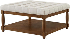 Ivory Upholstered Coffee Table With Hardwood Shelf-3