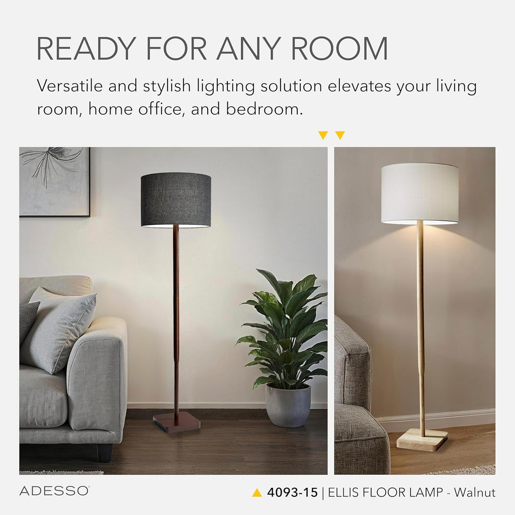 Floor Lamp Walnut Grey Shade Adjustable Fifty Eight Inch Tall-2