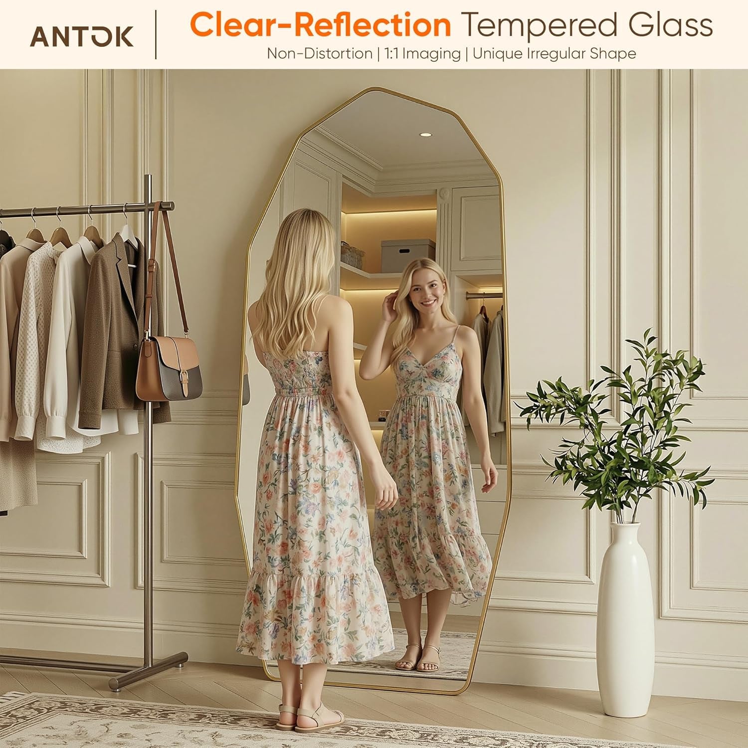 Full Length Mirror Seventy One Inches By Thirty Two Inches Gold Diamond Frame-3