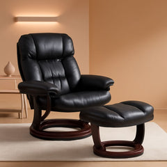 Leathersoft Upholstered Recliner With Ottoman Black-0