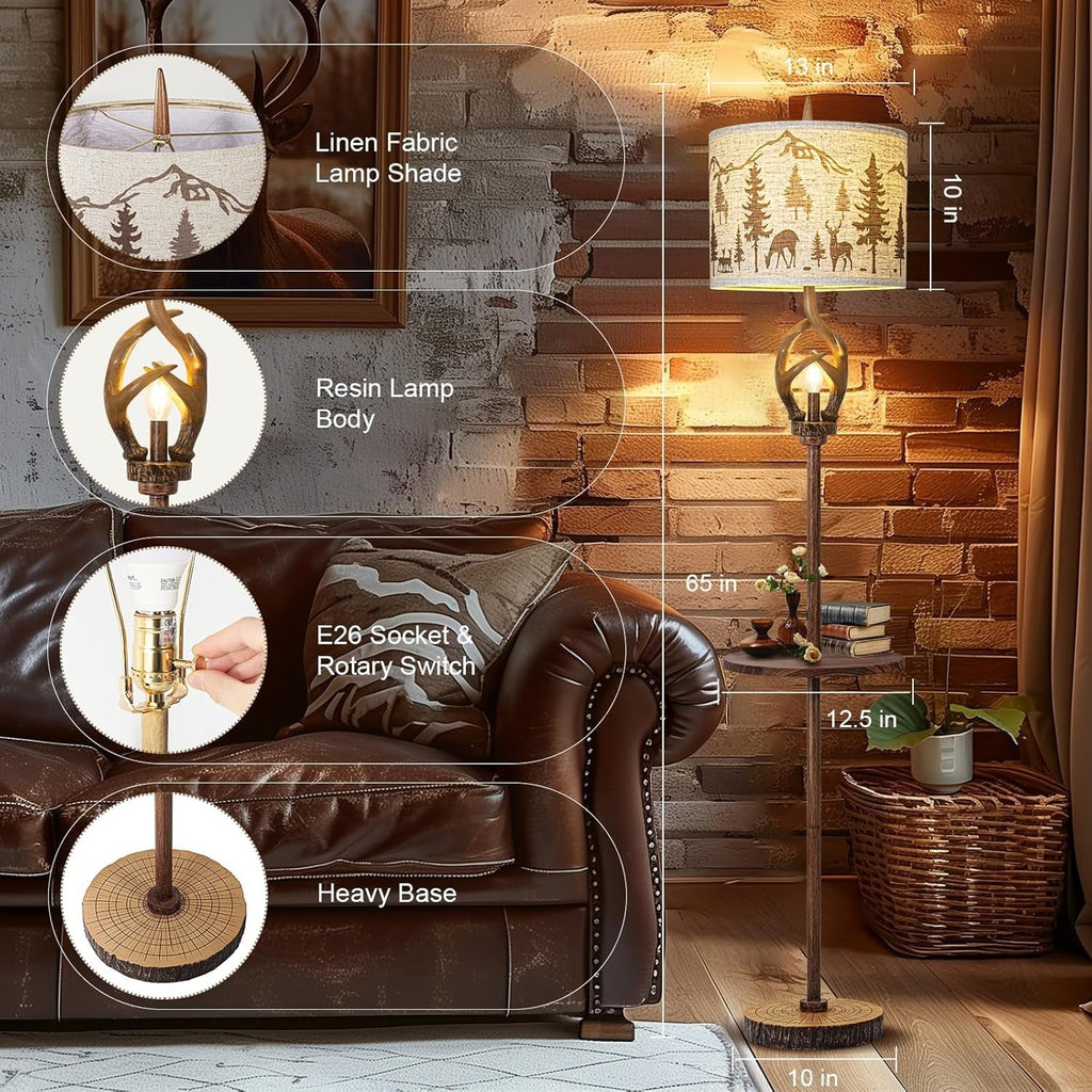 Sixty Five Inch Tall Rustic Deer Antler Floor Lamp Nightlight-1