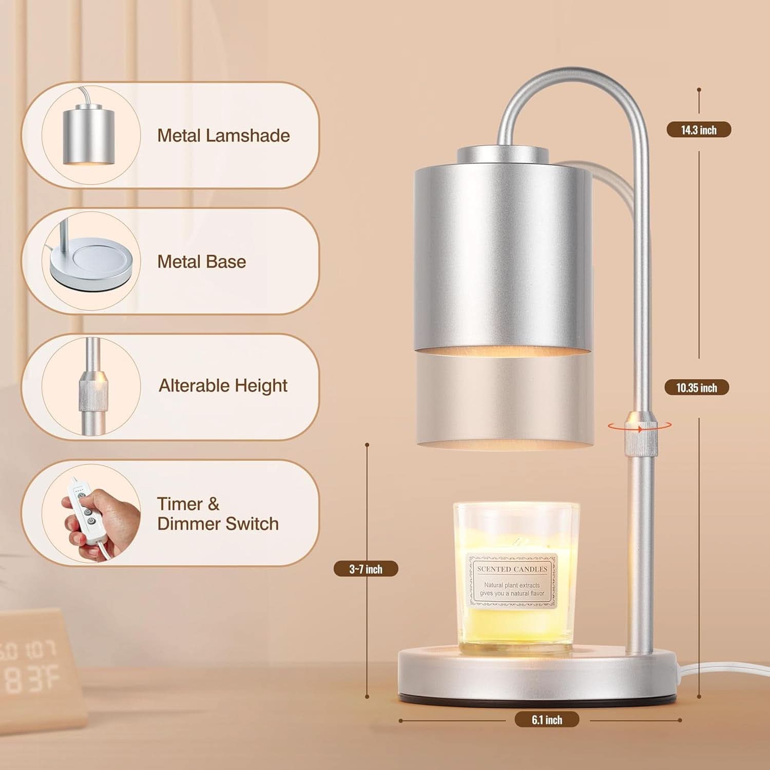 Silver Electrical Candle Warmer Lamp Timed Dimming