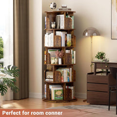 Rotating Five Tier Bookcase Rustic Brown Finishing-1