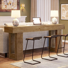 Farmhouse 63Inch Console Table Natural Wood Entryway-1