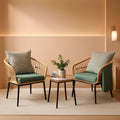 3 Piece Outdoor Patio Furniture Set With Conversation Bistro Tempered Coffee Table And Green Wicker Chairs-0