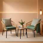 3 Piece Outdoor Patio Furniture Set With Conversation Bistro Tempered Coffee Table And Green Wicker Chairs-0