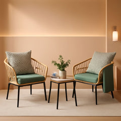 3 Piece Outdoor Patio Furniture Set With Conversation Bistro Tempered Coffee Table And Green Wicker Chairs-0
