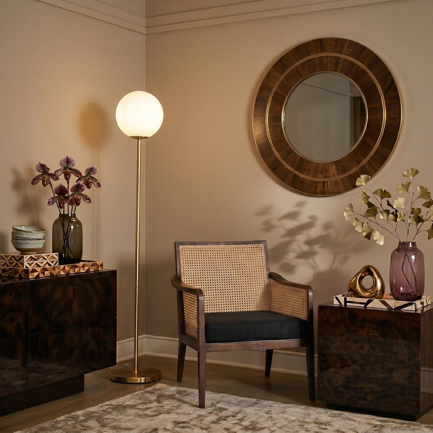 Brass Gold LED Floorstanding Luminaire Frosted Globe-2