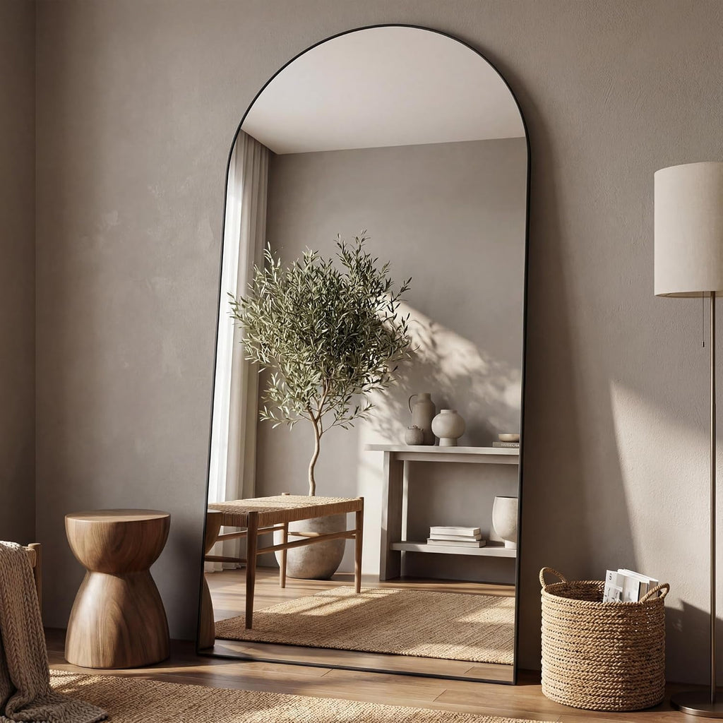 Matte Black Full Length Floor Mirror 76x34 Arched Freestanding-1