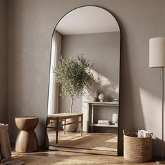 Matte Black Full Length Floor Mirror 76x34 Arched Freestanding-1