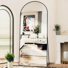 Matte Black Full Length Floor Mirror 76x34 Arched Freestanding-0