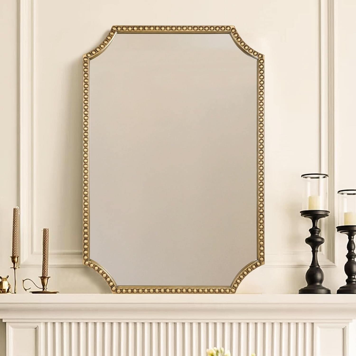 30 X 40 Inch Wall Mirror With Antique Gold Beaded Frame-4