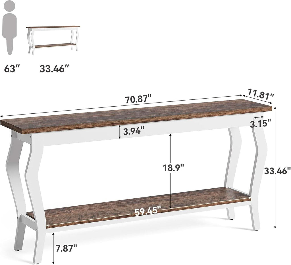 Vintage Console Table 70.9 Inch Two Tier Brown Finish-0