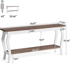 Vintage Console Table 70.9 Inch Two Tier Brown Finish-0