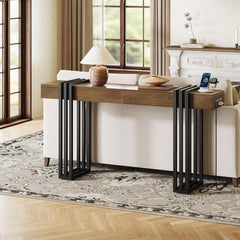 63Inch Walnut Console Table Sleek With Power Outlet-2