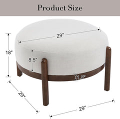 Beige Sherpa Ottoman Footstool With Premium Lumber-1