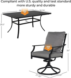 7 Piece Patio Dining Set For 6 With Swivel Chairs And Olefin Cushions-1