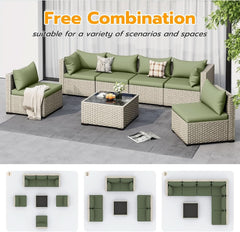 Patio 7 Piece PE Wicker Sectional Sofa Set Table Green-4