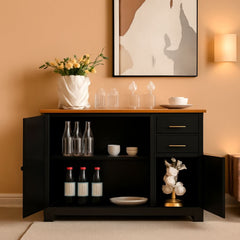 Buffet Credenza Console Table With Drawers In Oak Finish-0