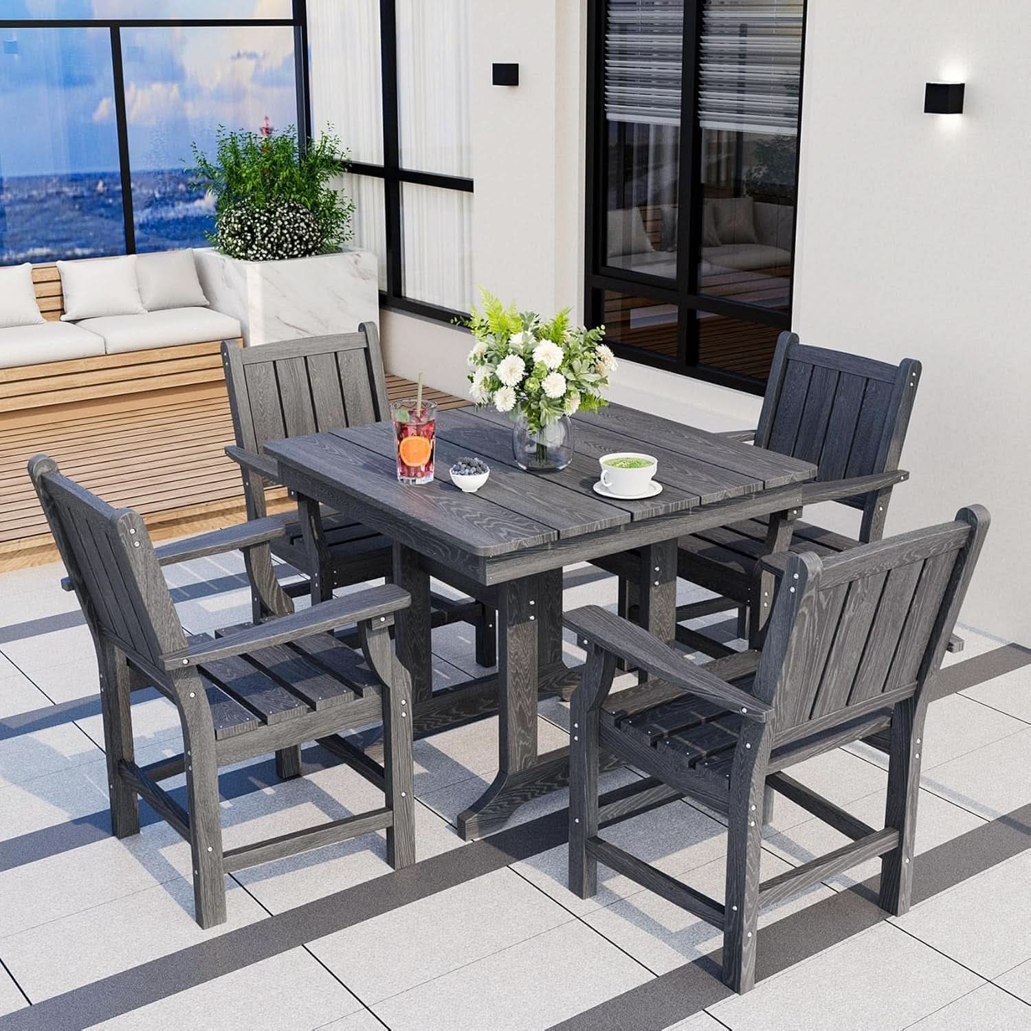Spacious Five Piece Outdoor Dining Set with Umbrella Hole-1
