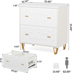 Two Drawer Lateral File Cabinet White And Gold For Legal Letter A4 Files Printer Stand Home Office-1