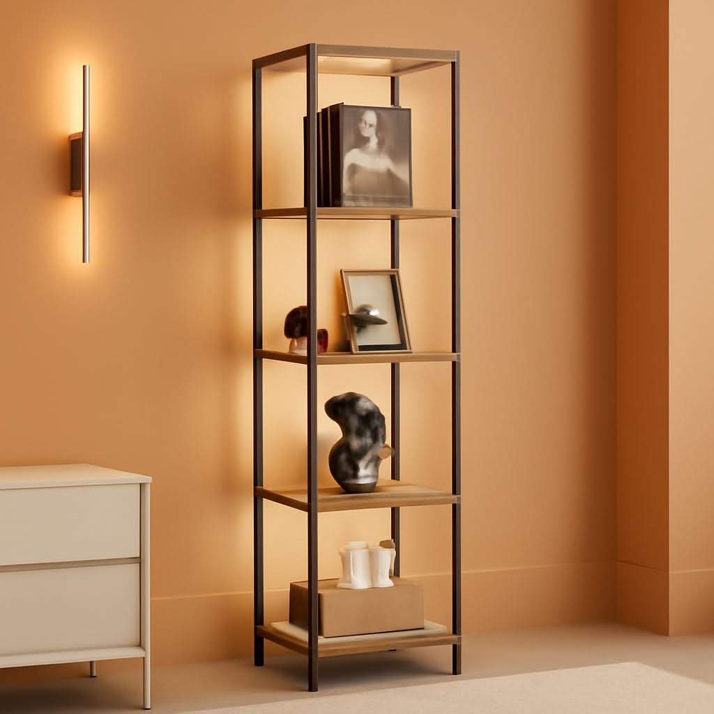 Display Shelf Floor Lamp With RGBW Light Gray Five Tier-4