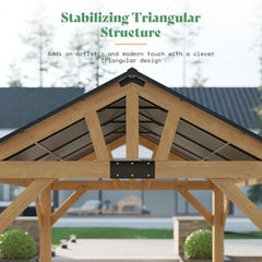 Ten By Twelve Feet Black Spruce Wood Gazebo Metal Roof-1