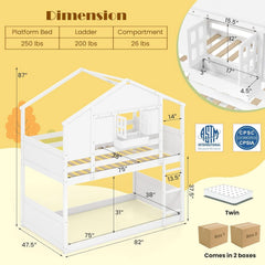 Twin Over Twin White Wood House Bunk Bed For Kids Room-0