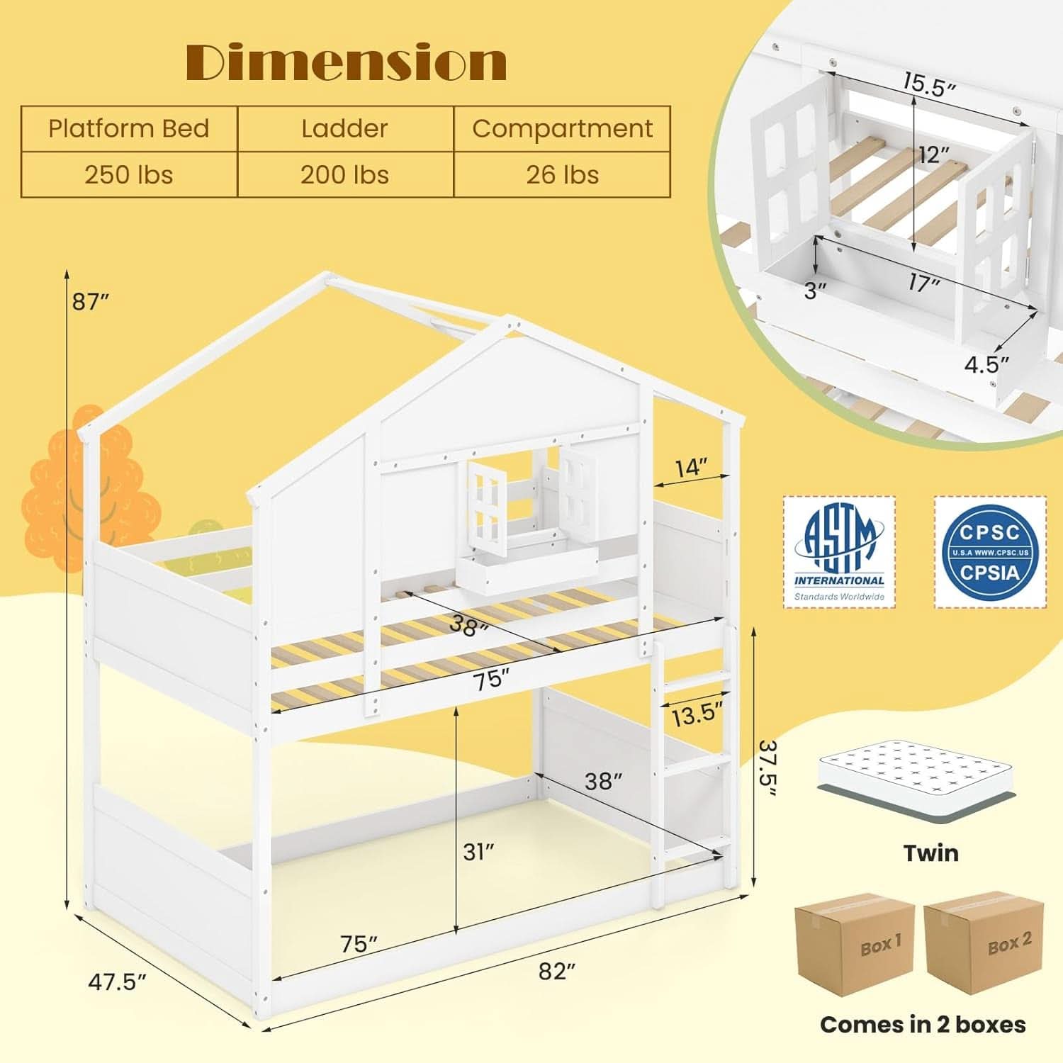 Twin Over Twin White Wood House Bunk Bed For Kids Room-0