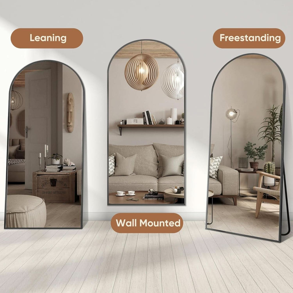 Black 76x34 Inch Arched Full Length Floor Mirror with Aluminum Frame-3